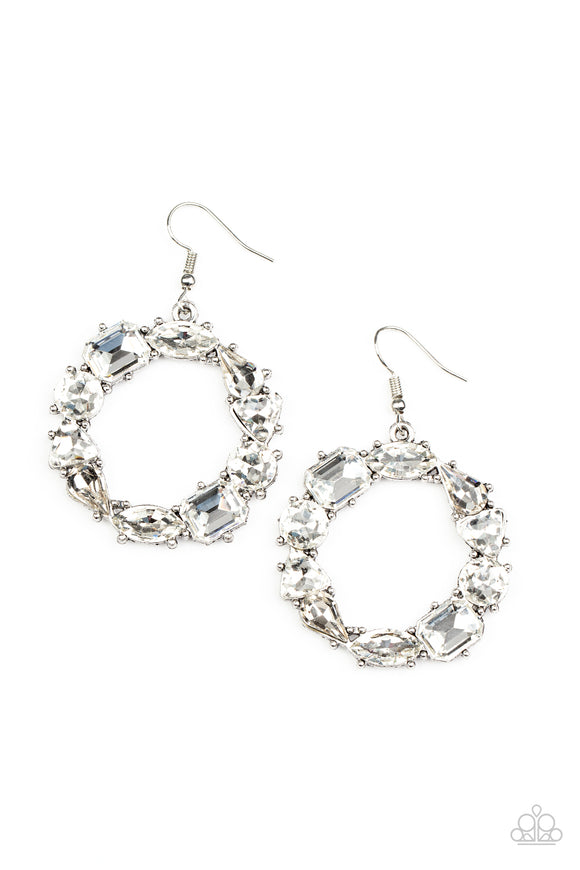 GLOWING in Circles - White Paparazzi Earrings