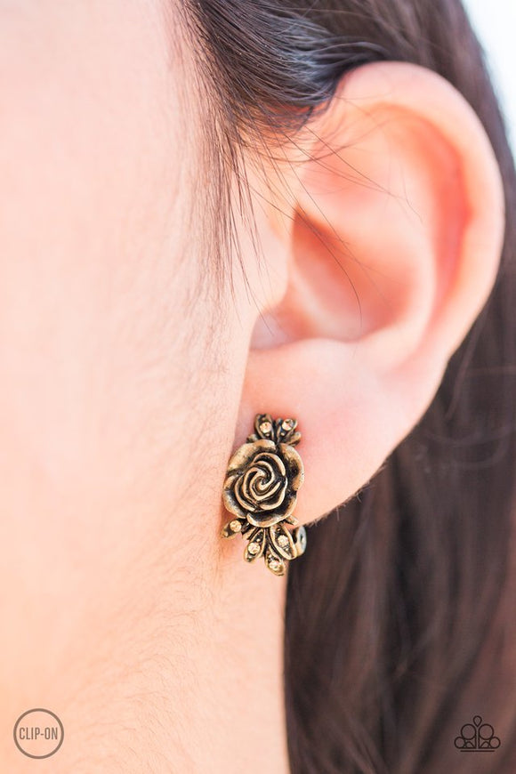 Rose Garden Radiance - Brass Clip On Paparazzi Earrings - Carolina Bling Boss