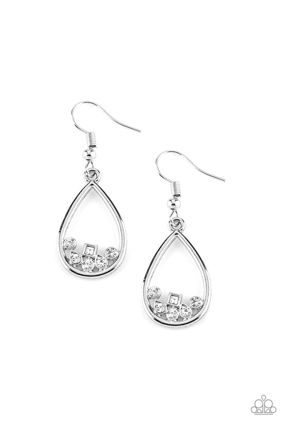 Raindrop Radiance - White Paparazzi Earrings - Carolina Bling Boss