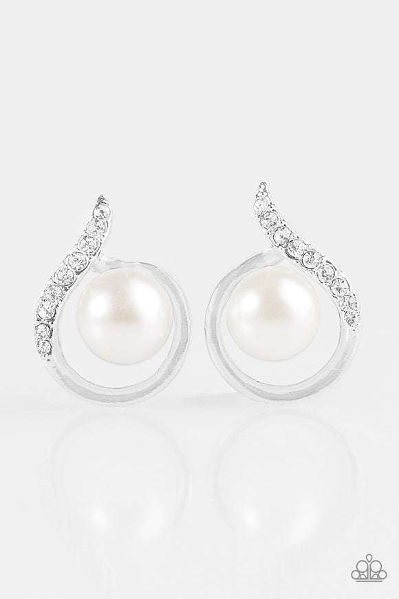 Ballroom Beauty - White Post Paparazzi Earrings - Carolina Bling Boss