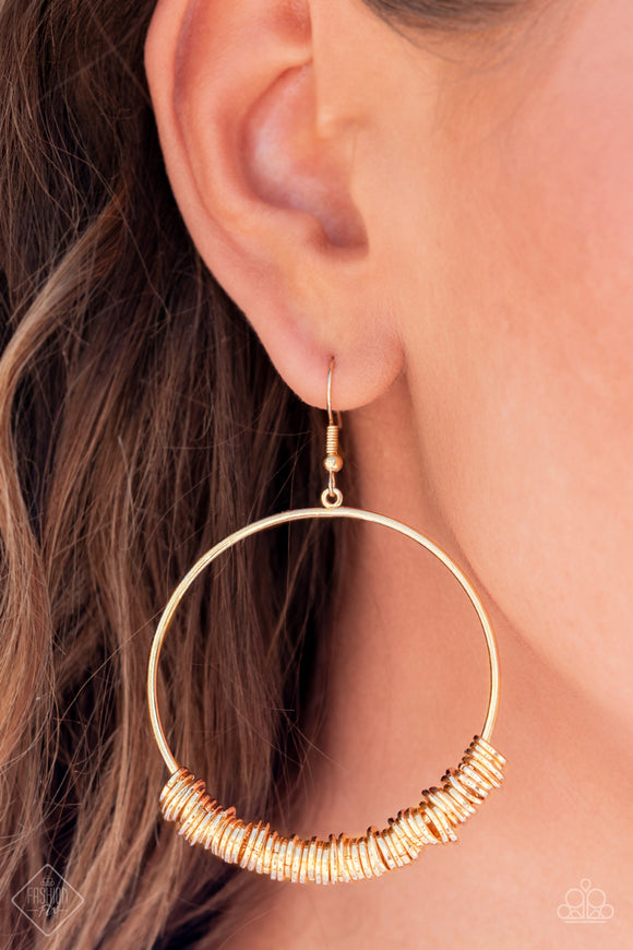 Retro Ringleader - Gold Fashion Fix Exclusive Paparazzi Earrings